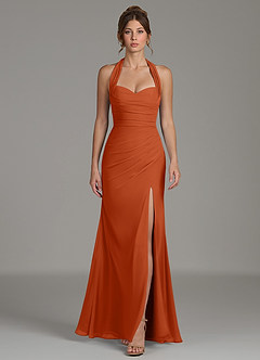 Azazie Destiny Robes de demoiselle d'honneur Robe Sirène en Mousseline de soie Encolure en Forme de Cœur Orange Brûlée image3