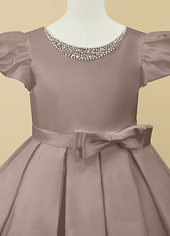 Azazie Jewel Flower Girl Dresses Taupe Ball-Gown Pleated Matte Satin Dress image7