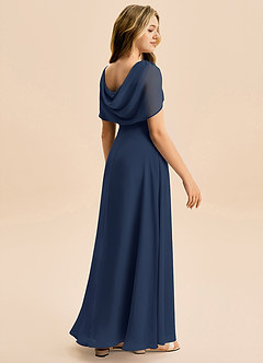 Azazie Emma Junior Vestido de Azul Marino Oscuro de Gasa de Corte en A con Plisado image6