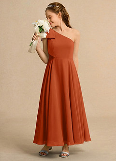 Azazie Guppy Girls Formal Flower Girl Dresses Burnt Orange A-Line One Shoulder Chiffon Dress image5