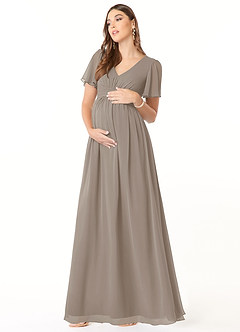 Azazie Verna vestidos de dama de honor de maternidad Vestido de Corte En A Cuello en V fruncido Hasta el suelo Gasa image3