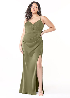Azazie Maci Bridesmaid Dresses Pistachio A-Line V-Neck Pleated Stretch Satin Dress image6