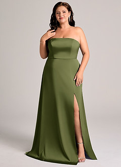 Azazie Wren Bridesmaid Dresses Olive A-Line Strapless Stretch Satin Convertible Dress image8