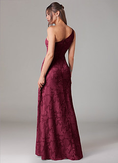 Azazie Ellianna Bridesmaid Dresses Burgundy A-Line One Shoulder Floral Burnout Dress image4