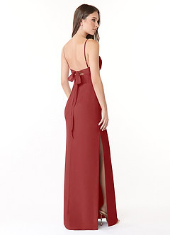 Azazie Mai Bridesmaid Dresses Rust Sheath Pleated Chiffon Dress image4