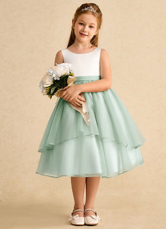 Azazie Rene Flower Girl Dresses Ivory Agave A-Line Bow Tulle Dress image3