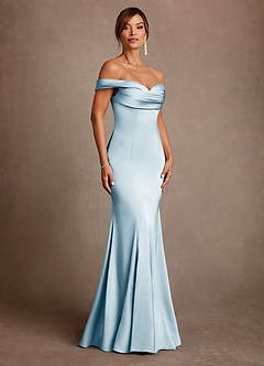 Azazie Boone Abiti per la Madre della Sposa Abito Sirena in Raso Elasticizzato a Spalla Scoperta Azzurro image1