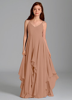 Azazie Karan Junior Champagne Rose A-Line Chiffon Dress image4