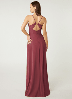 Azazie Minie Bridesmaid Dresses Merlot A-Line Bow Chiffon Dress image2