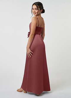 Azazie Anina Junior Desert Rose A-Line Bow Matte Satin Dress image6