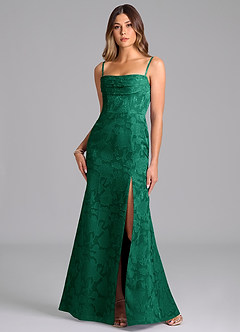 Azazie Saige Bridesmaid Dresses Emerald A-Line Off the Shoulder Floral Burnout Convertible Dress image3