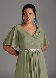 Azazie Tricia Mother of the Bride Dresses Pistachio A-Line V-Neck Pleated Chiffon Dress image9