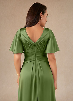 Azazie Emmeline Klänningar till brudens mor Klä A-Line i Stretch Satin Plisserad Enbärsgrön image4