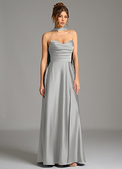 Azazie Ayla Jurken voor bruidsmeisjes Jurk van Stretch Satijn met A-Lijn Korset Zilver image4