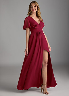 Azazie Zaniah Bridesmaid Dresses Burgundy A-Line Chiffon Dress image3