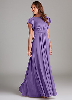 Azazie Daphne Modest Bridesmaid Dresses A-Line Ruched Mesh Floor-Length Dress image3