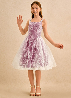Azazie Cubbie Girls Formal Flower Girl Dresses Mulberry A-Line Lace Dress image5