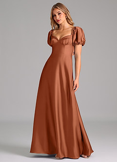Azazie Fatima Bridesmaid Dresses Cedar Rose A-Line Pleated Stretch Satin Dress image4