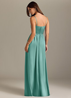 Azazie Calianna Bridesmaid Dresses Aqua A-Line Off the Shoulder Stretch Satin Convertible Dress image2