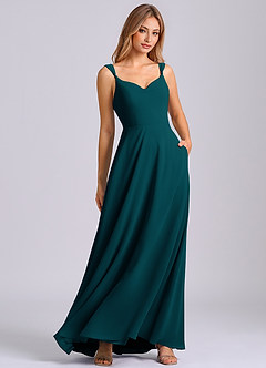Azazie Beatrice Robes de demoiselle d'honneur Robe Trapèze en Mousseline de soie Encolure en Forme de Cœur Vert Pin image1
