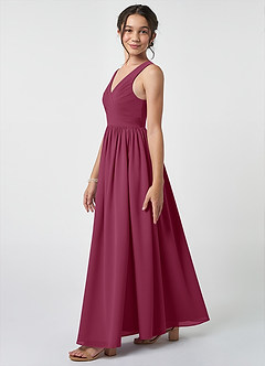Azazie Keyla Junior Mulberry A-Line Pleated Chiffon Dress image3