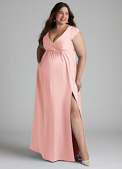 Azazie Allessia Maternity Bridesmaid Dresses A-Line Pleated Stretch Satin Floor-Length Dress image10
