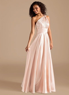 Azazie Charlize Bridesmaid Dresses Rose Gold A-Line One Shoulder Metallic Satin Dress image6