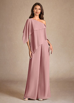 Azazie Halima Mother of the Bride Dresses Dusty Rose Jumpsuit/Pantsuit Side Slit Chiffon Dress image7