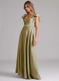 Azazie Leilani Bridesmaid Dresses Moss Green A-Line Ruched Stretch Satin Dress image8