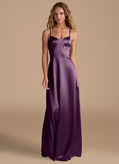 Azazie Mei Bridesmaid Dresses Plum A-Line Metallic Satin Dress image3