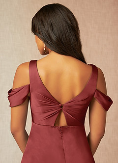 Azazie Rhea vestidos de dama de honor de maternidad Vestido Corte en A Off The Shoulder Plisado Hasta el suelo Satén Elástico image7