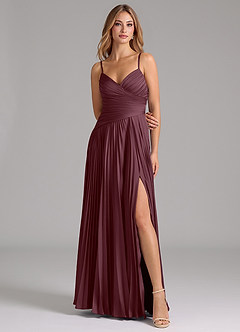 Azazie Vini Abiti da Damigella Abito A-Line in Raso Elasticizzato Plissettato Sangria image4