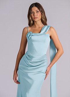 Azazie Inara Suknie dla druhen Syrena Pofałdowany Satyna elastyczna Do ziemi Sukienka image7