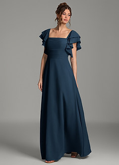 Azazie Dacia Bridesmaid Dresses Dark Navy A-Line Ruched Chiffon Dress image4