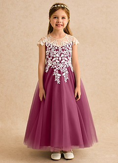 Azazie Dandelion Flower Girl Dresses Mulberry Ball-Gown Lace Dress image4