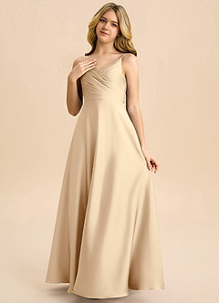 Azazie Bug Junior Linia A Pofałdowany Satyna elastyczna Długość podłogi Młodsza druhna Sukienka image3