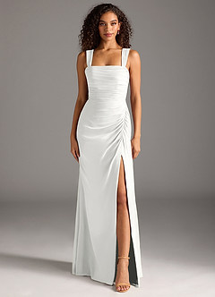 Azazie Jesaphine Bridesmaid Dresses White Sheath Bow Chiffon Dress image5