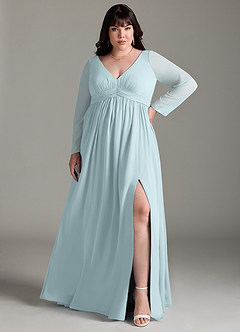 Azazie Teton Maternity Bridesmaid Dresses A-Line Long Sleeve Chiffon Floor-Length Dress image7