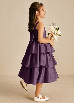 Azazie Margery Flower Girl Dresses Plum A-Line Bow Stretch Satin Dress image5