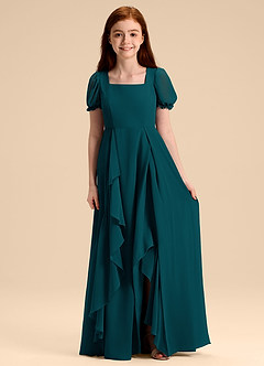 Azazie Priya Junior Pine A-Line Blouson Chiffon Dress image3