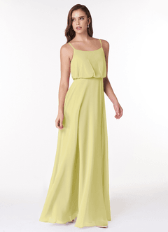 Azazie Lupe Bridesmaid Dresses Lemon Sorbet A-Line Scoop Blouson Chiffon Dress image4