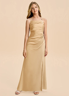 Azazie Nova Junior Gold A-Line Pleated Stretch Satin Dress image6