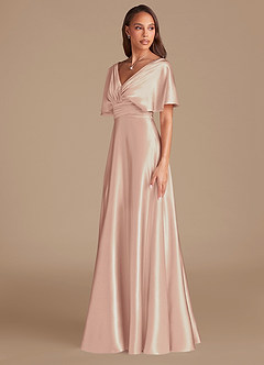 Azazie Pamela Robes de demoiselle d'honneur Robe Trapèze en Satiné métallisé Plissée Rose Perle image4