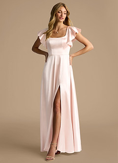 Azazie Bondi Bridesmaid Dresses Rose Gold A-Line Bow Metallic Satin Dress image4