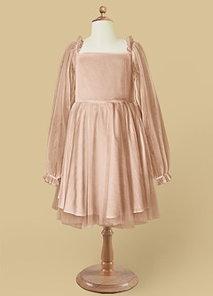 Azazie Aya Robe Demoiselle D'honneur Fillette Robe Trapèze en Tulle avec manches Rose Perle image6