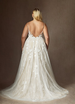 Azazie Monda Abiti da Sposa Abito A-Line in Tulle Pizzo Bianco Diamante Champagne image13