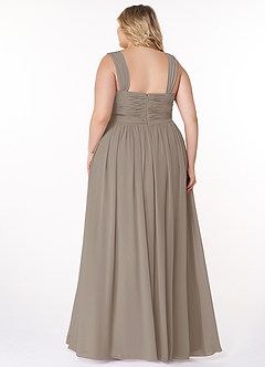 Azazie Zapheira Robes de demoiselle d'honneur Robe Trapèze en Mousseline de soie Rayé Taupe image8
