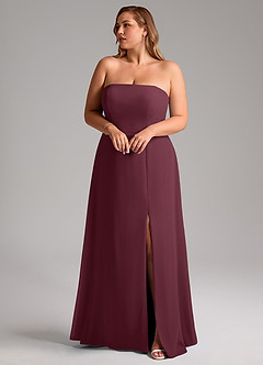Azazie Wren Vestidos de damas de honor Vestido de Cabernet de Gasa de Corte en A Convertible con Corte Lateral image10