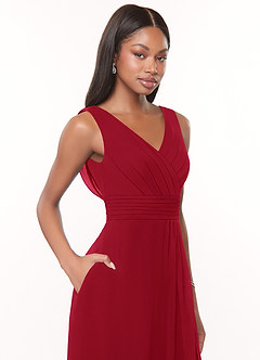 Azazie Karina Bridesmaid Dresses Scarlet A-Line Pleated Chiffon Dress image5
