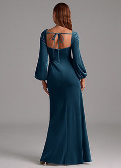 Azazie Charissa Jurken voor bruidsmeisjes Jurk van flueel met Kolom Lange mouw Blauwe Topaas image5